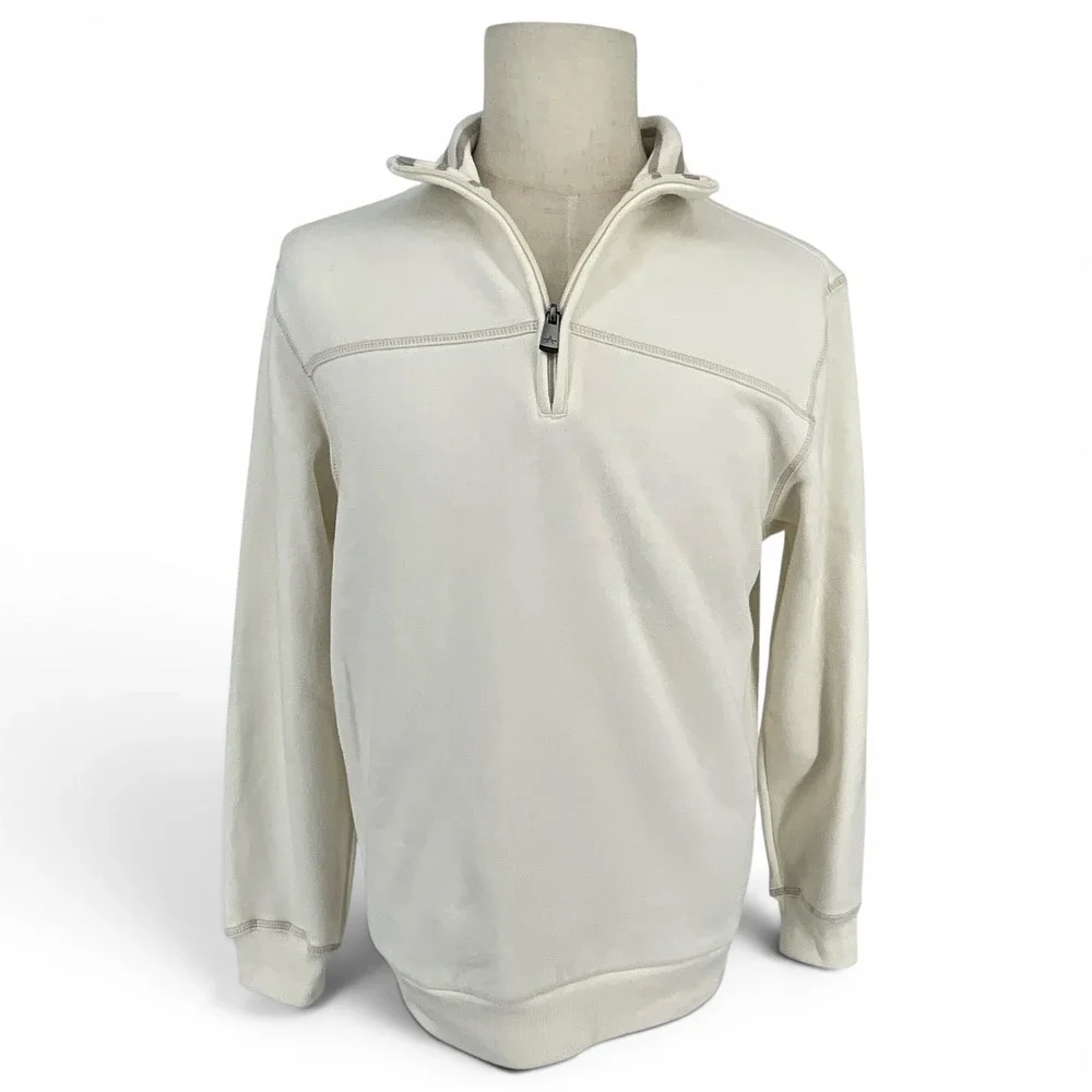 Arrow Mens Quarter Zip Pullover Sweatshirt Cream Off White Small Mock Neck